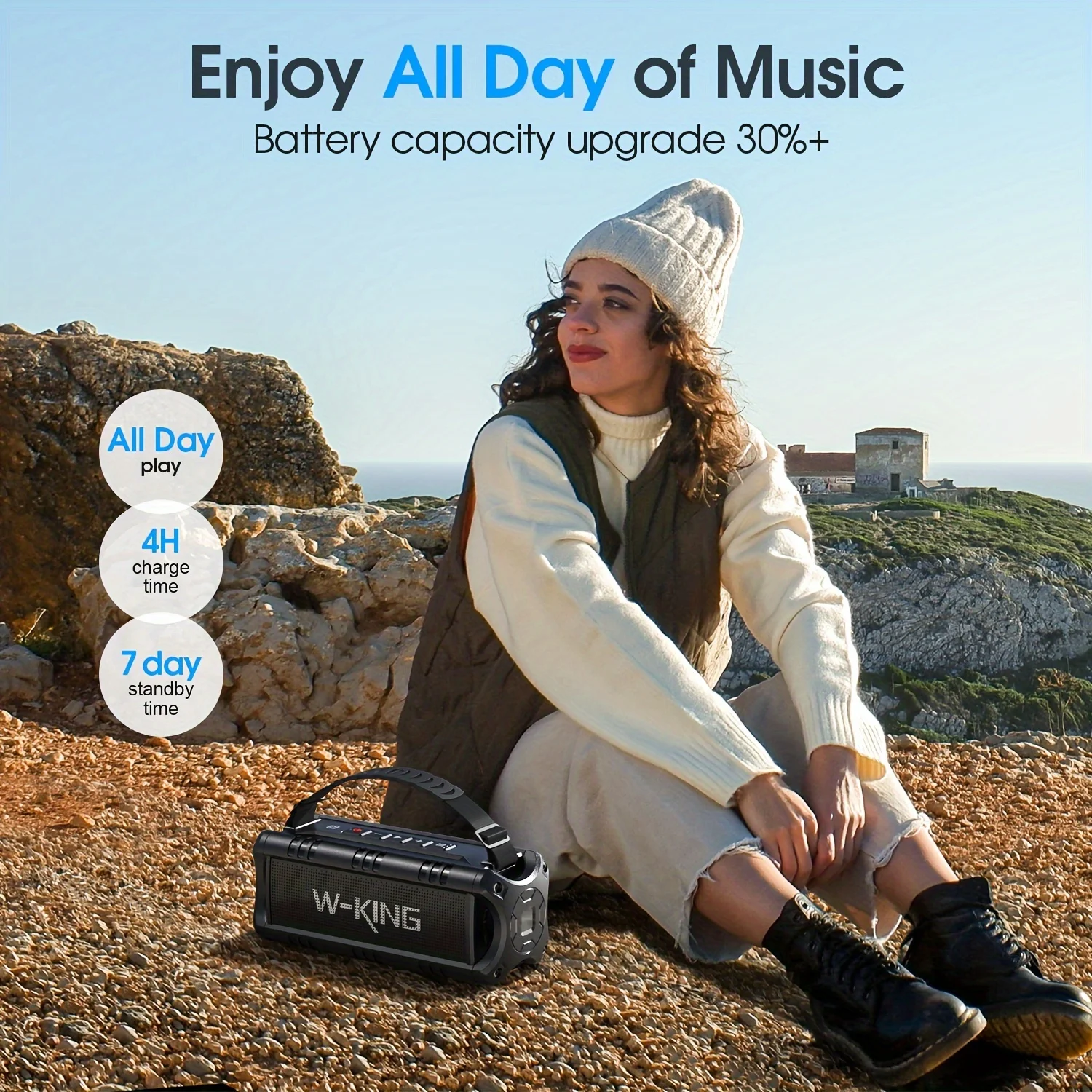 Bluetooth Speaker Portable Speaker Mini Bluetooth Speaker Mini Sound Box W-King D8mini Portable Bluetooth Speaker 30W Music Box 5000 mAh Battery Waterproof Speaker Box 24 Hour Battery Life