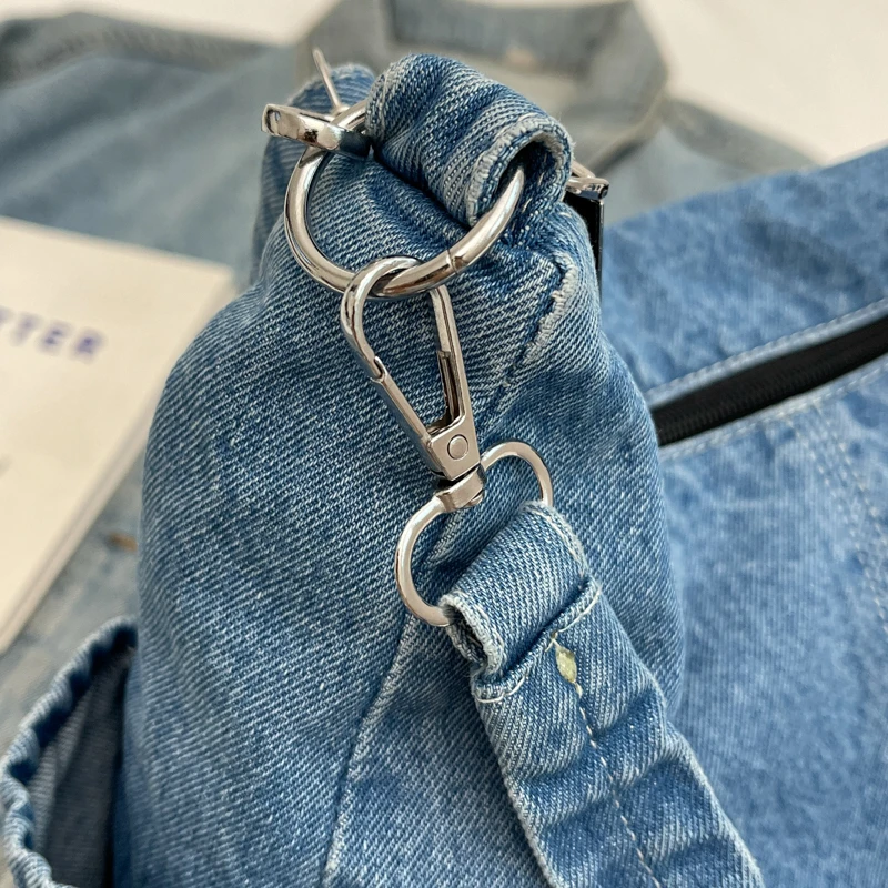 Women's minimalist and fashionable casual denim shoulder bag, zippered shopping bag, crossbody women's bag
