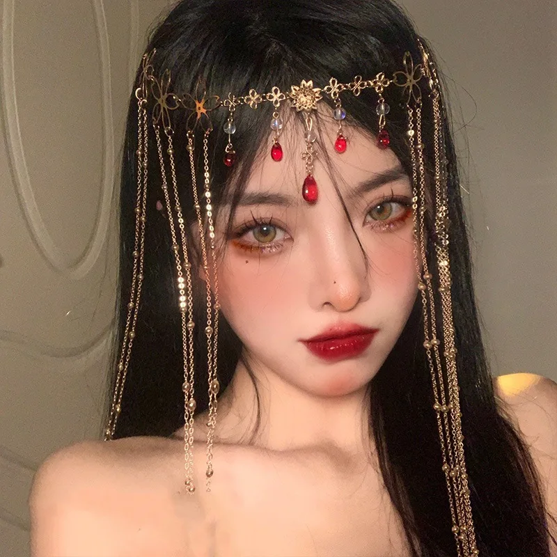 Fairy Long Tassel Veil Hair Ornaments Forehead Chain Face Curtain Retro Luxury Crystal Chrismas Headdress Women Hair Accessories hair accessory,hair headdress,jewelry accessories
