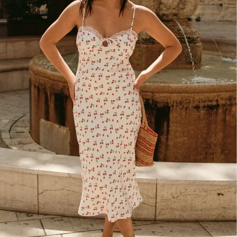 

French ROUJ@E Sweet Lace Lace Lace Sesame Strawberry Jacquard Sexy Strap Dress