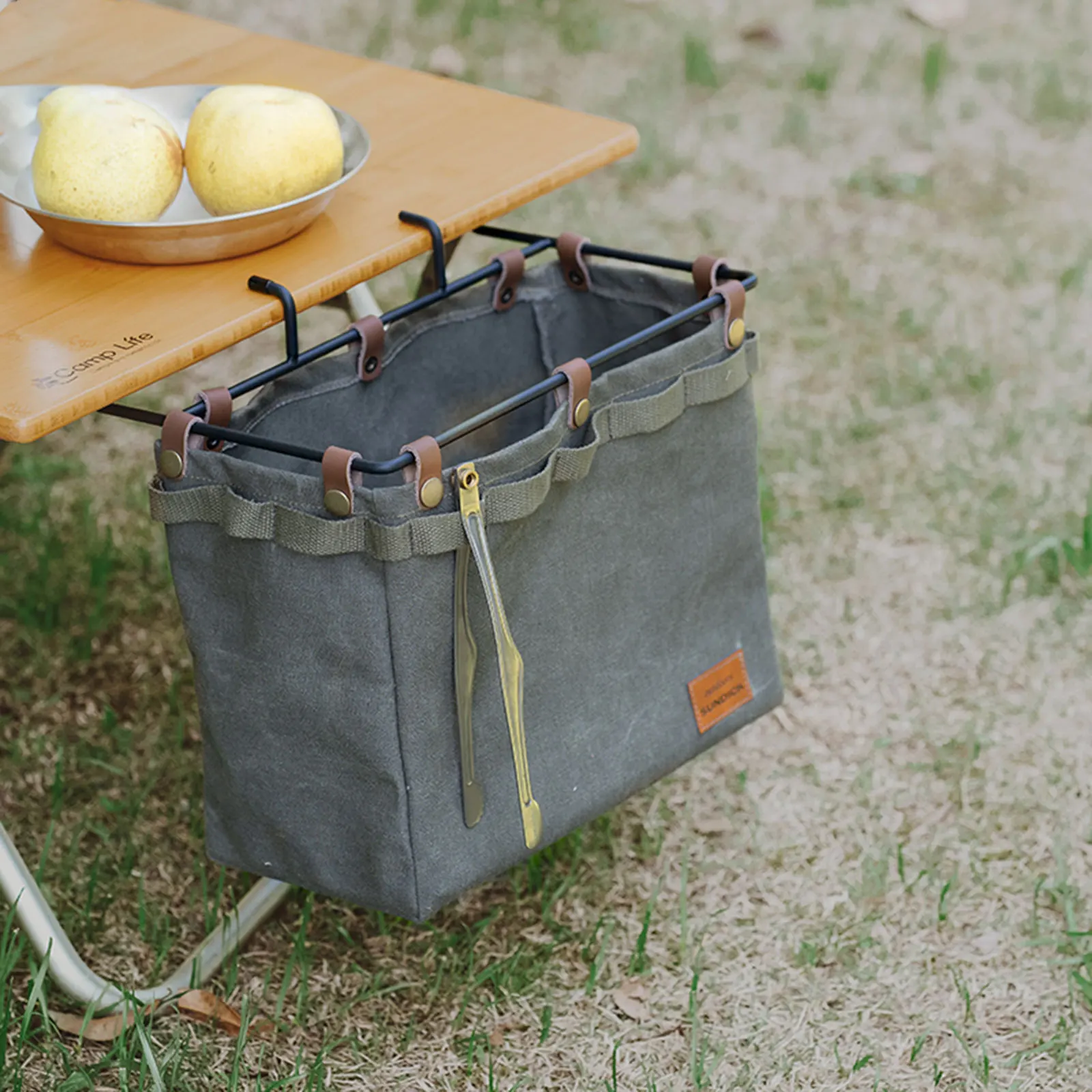 Camp Table Side Storage Bag Multifunctional Folding Canvas Bags Large Capacity Picnic Supplies Cookware Tableware Organizer Bag
