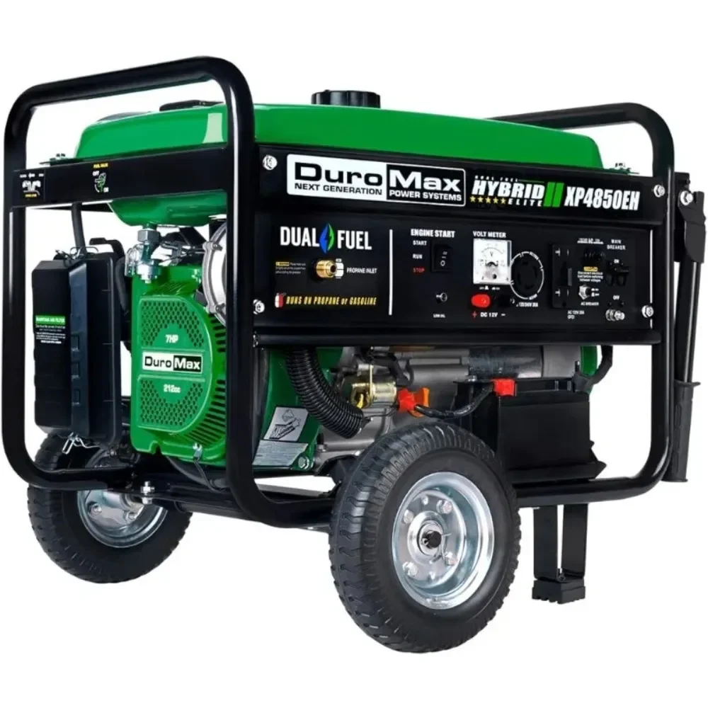 

New 4850 Watt Gas or Propane Powered-Electric Start-Camping & RV Ready, 50 State Approved Dual Fuel Portable Generator, Green