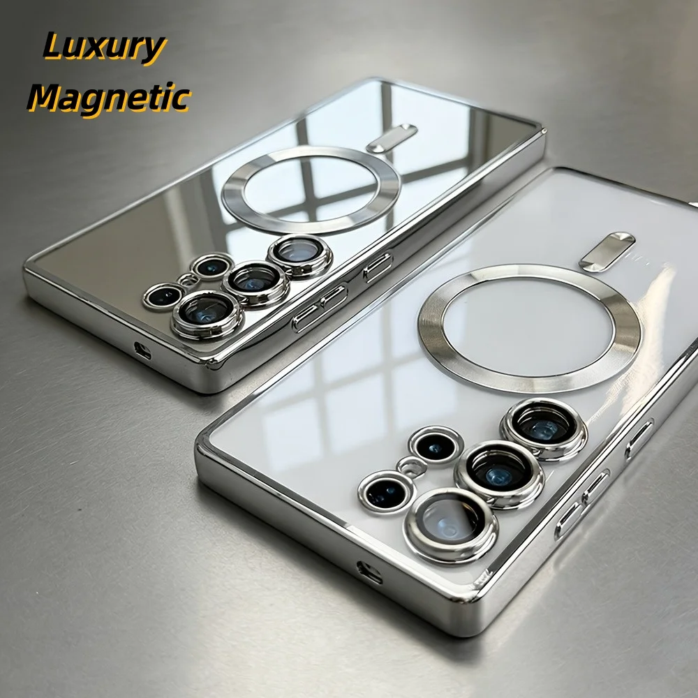 Luxury Magnetic Wireless Charging Case with Plated Clear Soft Cover