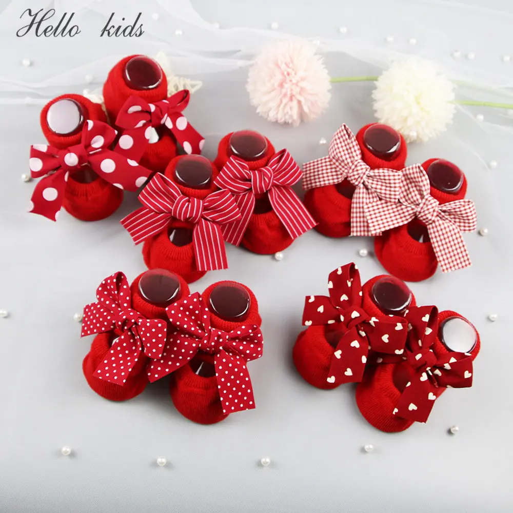

Newborn Indoor Cotton Socks Bow Infant Anti Slip Socks Baby Girl Socks Rubber Soles Baby Girl Floor Socks Spring Autumn