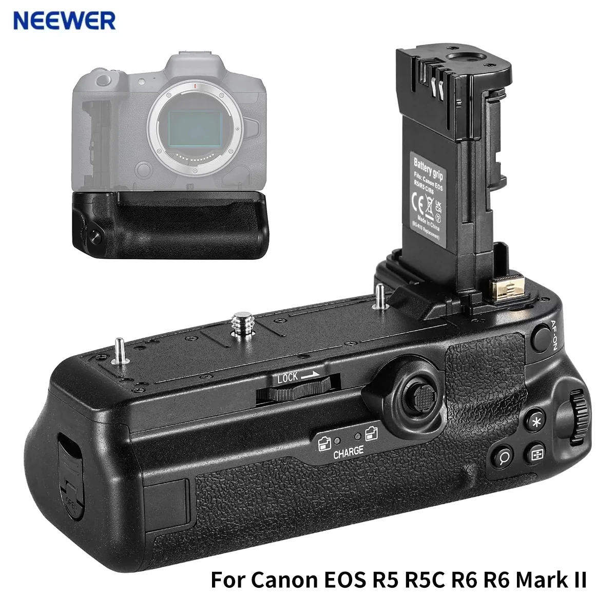 NEEWER Camera Battery Handle Grip Replacement for BG-R10 For Canon EOS R5 R5C R6 R6 Mark II Mirrorless Cameras