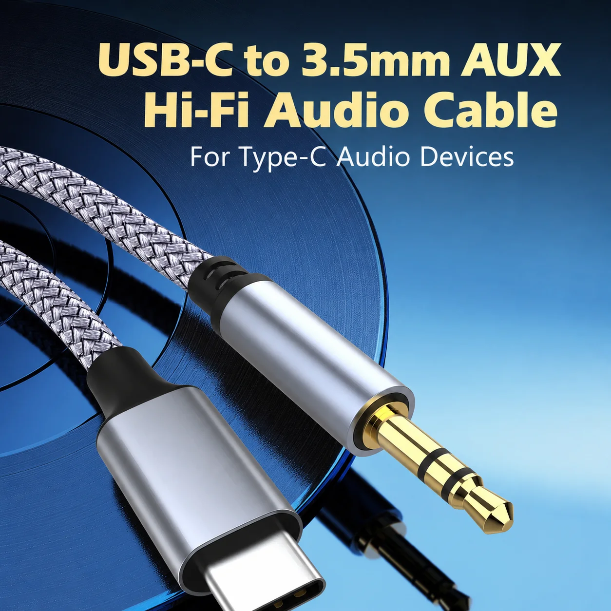 Premium USB-C to 3.5mm HiFi Stereo Audio Adapter – Braided Sound Cable for Headphones & Speakers