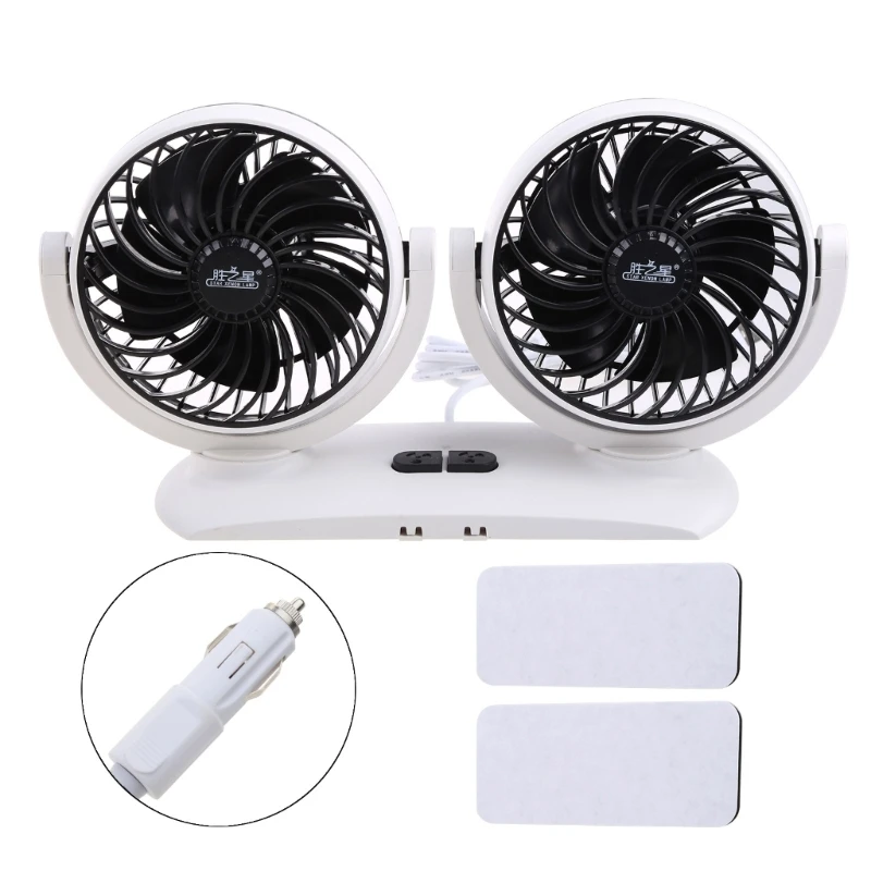 

Car Fan 24V 3 Speed Electric Car Cooling Fan with Dual Head Rotatable Quiet Strong Dashboard Cooling Air Circulator Fan