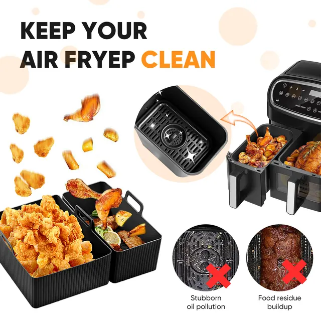 2pcs/Set Silicone Air Fryer Mat AirFryer Baking Pan Mold Reusable Oven Baking Tray Pad Non-stick Tray Air Fryer Accessories 5