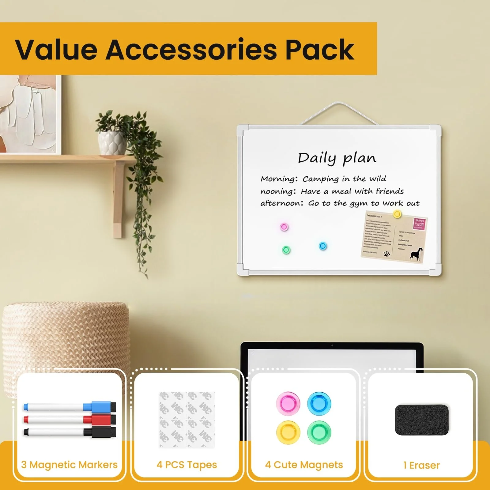 Small Dry Erase Board for Wall 15.7" x 11.8" Double-Sided Small Whiteboard with 3 Markers & 4 Magnets