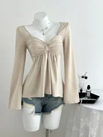 Nouveau design français printemps-automne avec poitrine torsadée, style tendance, sweat-shirt d'automne et d'hiver, haut à manches longues pour femmes 1