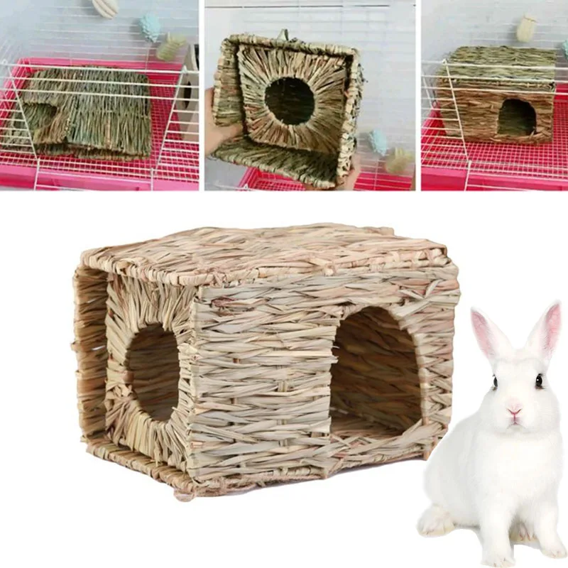 

Foldable Woven Rabbit Cages Pets Hamster Guinea Pig Bunny Grass Chew Toy Mat House Bed Nests for Small Animal Rabbit Accessories