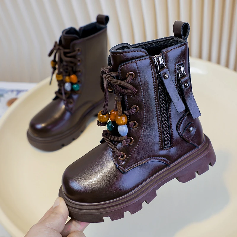 Girls Winter Ankle Boots Soft Sole Breathable Beaded Kids Boots