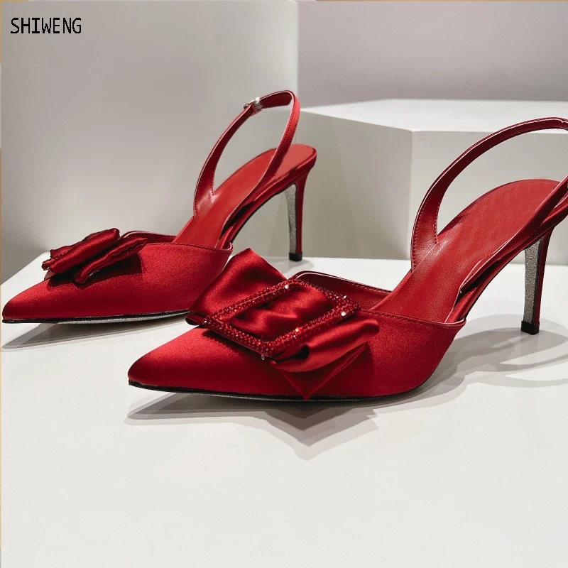 

Женские босоножки на толстом каблуке, Простые сандалии с острым носком, с ремешком сзади и пряжкой, лето 2024