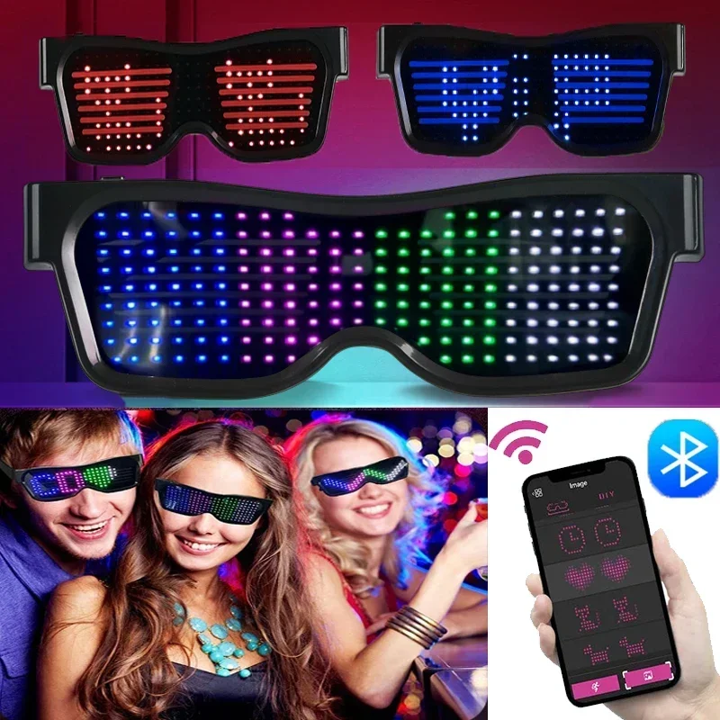 Multilingual LED Glasses Bluetooth DIY Text Graffiti RGBW/RED/Green Color for Halloween Party Rave Music Festival Glow Glasses led glasses
