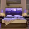 King Size Bed Frame Wooden Platform Bed with 51.2" Storage LED Bookcase Headboard, 4 Storage Drawers & Charging Station 3