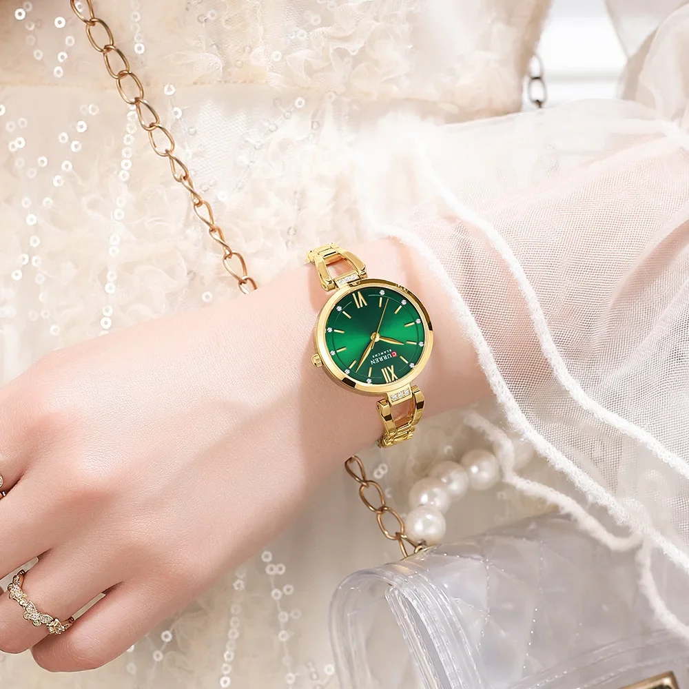 CURREN Luxury Elegance Ladies Watch with Sparkling Rhinestones Simple Quartz Stainless Steel Bracelet Wristwatch 2