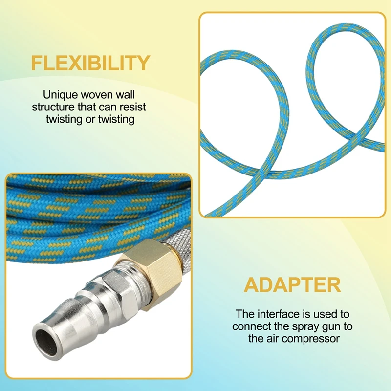 ABUL-3 Meter/9.84Ft Nylon Braided Airbrush Air Hose Standard 1/8Inch-1/4Inch Adapter Suit For Air Bursh