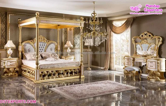 Royal Baroque style hand-carved round king bed luxury heavy-duty carved round bed designer teak round maharaja bed 3