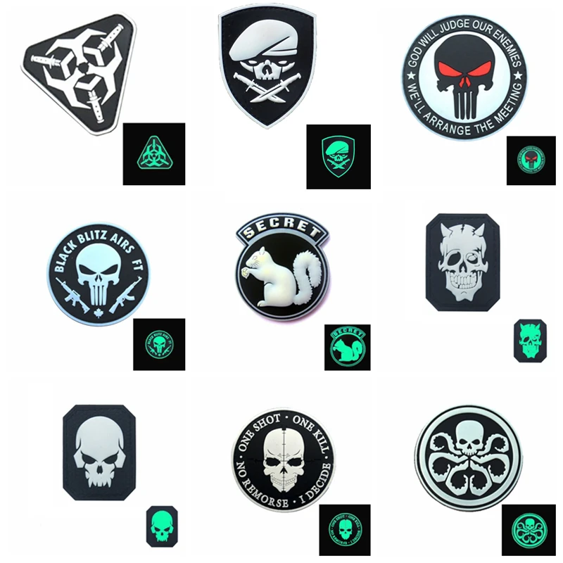 Description Picture 3 of itemPunk Skull Glow PVC Seal Skull Frog Arm Badge 3D 3D Concave convex Hook and Loop Patch Badge Neptune Chest Badge Morale Sergeant
