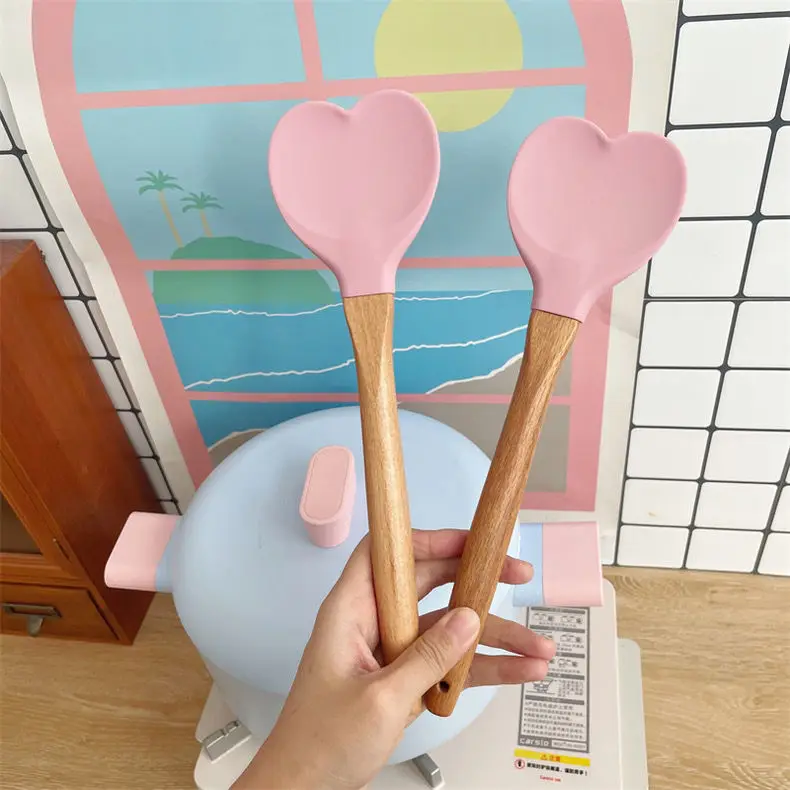 INS Cute Pink Love Pot Shovel Dormitory Girls' Kitchen Multi Use Kitchenware Long Handle Handmade Dessert Baking Tool Kitchen