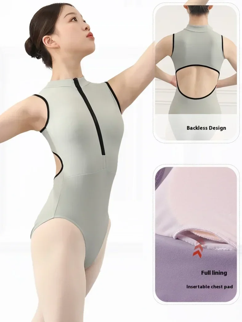 Ballet Leotard for Women Waist Hollow Out Dancewear Gymnastics Sleeveless Solid Color Bodysuit Adult Dance Clothes