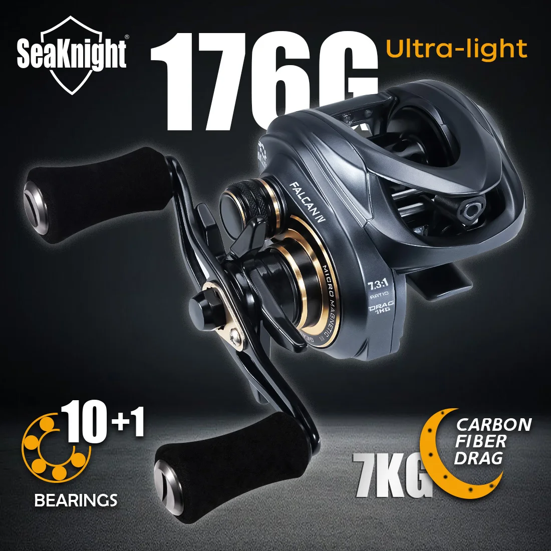 Moulinet baitcasting SeaKnight FALCAN IV ultraléger 176g frein carbone 7kg pour pêche aux leurres carnassiers