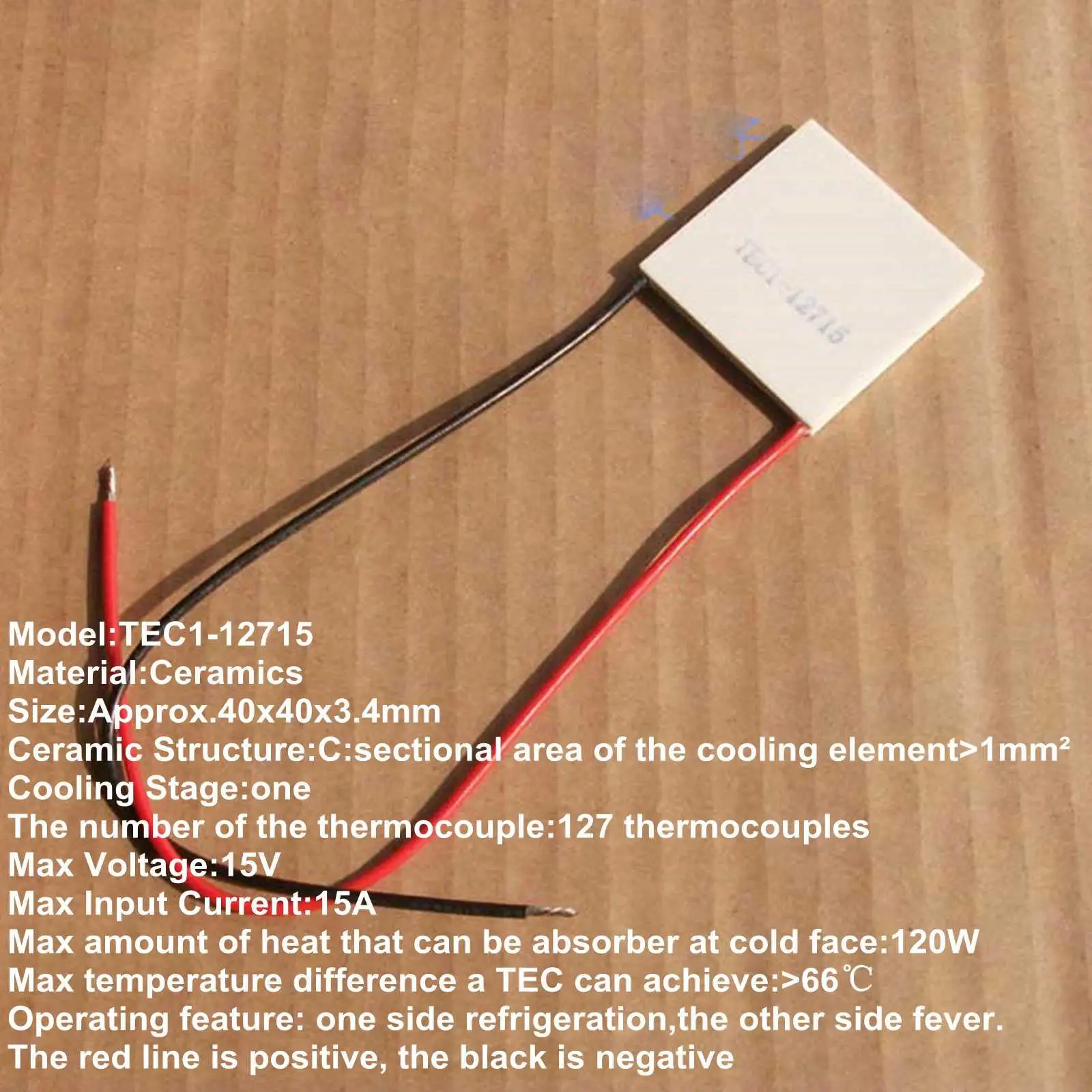 40x40x3.4mm 15A 15V 120W TEC1-12715 Thermoelectric Cooler Peltier Heatsink