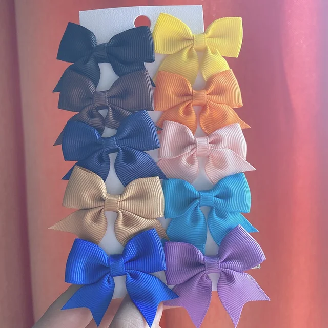 10PCS/SET  Grosgrain Ribbon MiNi Hair Bows with Clip for Girls Hairpins Boutique Barrettes Headwear Cute Kids Hair Accessories 8