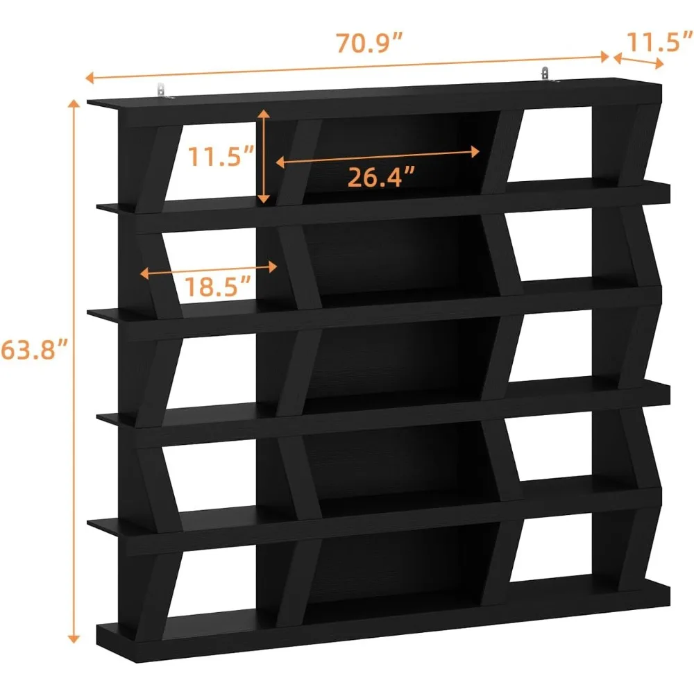70.9" W 5-Tier Bookshelf Bookcase with 15 Storage Cubes, Modern Wooden Storage Display Shelf Rack for Living Room Home Office, 2
