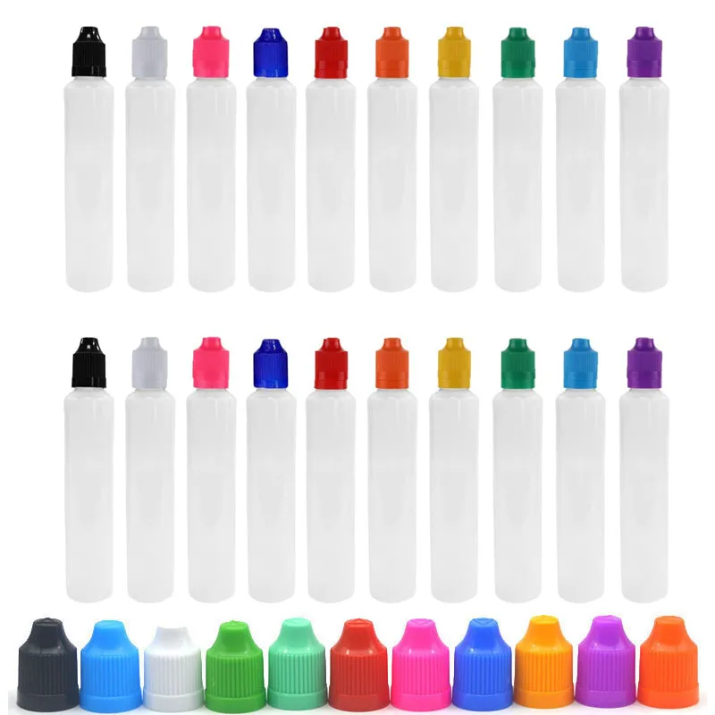 플라스틱 점 적기 병 30- 60ml, 액체 잉크 액체 과일 주스 어플리케이터, 어린이 보호 캡이 있는 짤 수 있는 병, 얇은 팁, 10 개