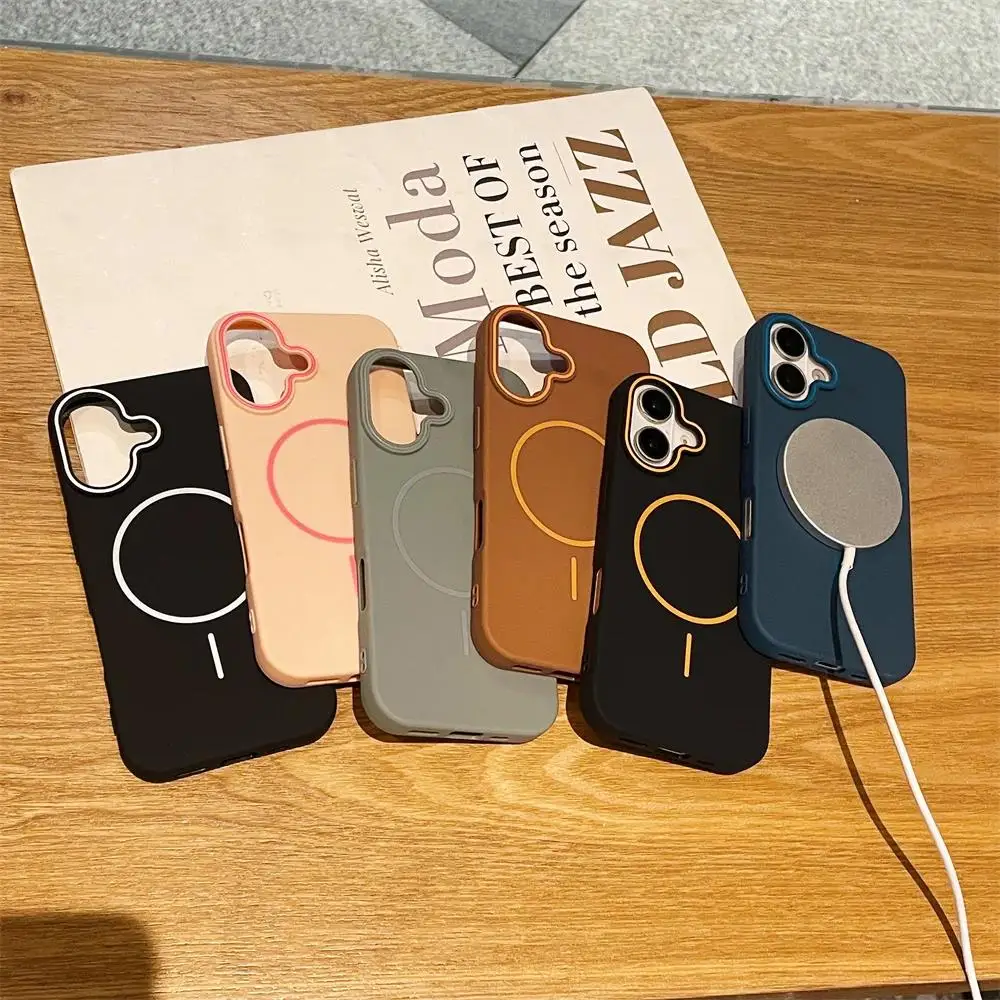Ultrathin Simple Magsafe Case for iPhone 16 15 14 13 12 11 Pro Max 14 Plus Matte Hit Color Lens Wireless Charging Soft TPU Cover