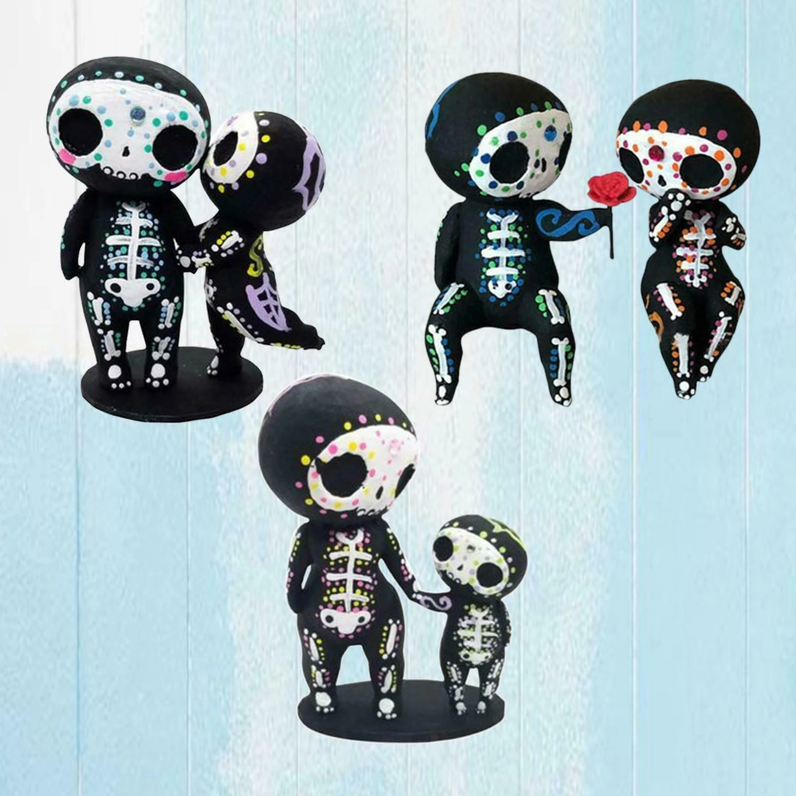 2pcs/set Lovers Couple Miniature Mini Doll Sugar Skull Couple Statue Cute Resin Crafts Home Decoration Accessories Ornaments