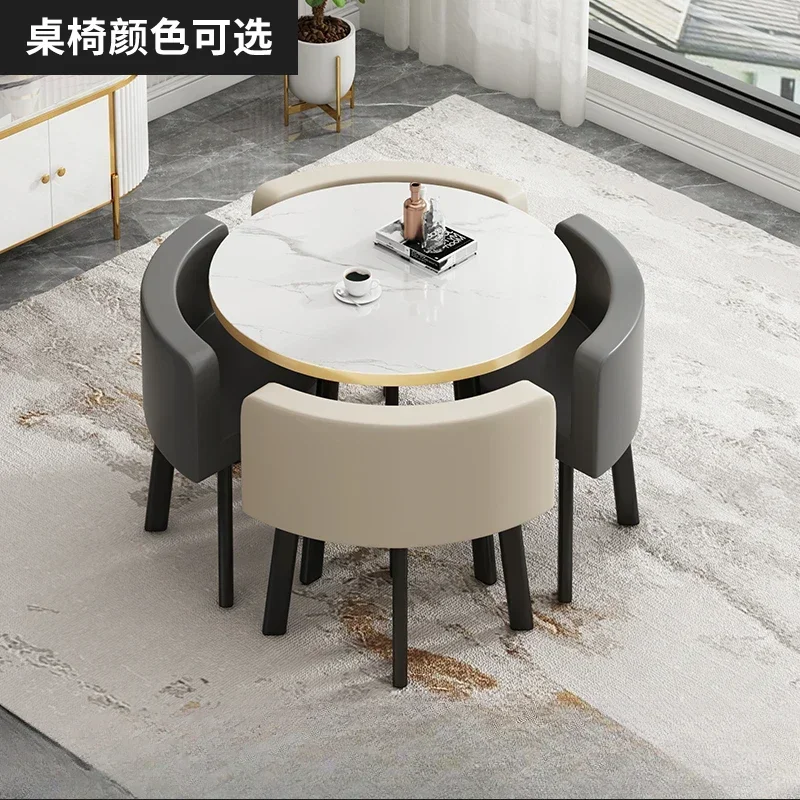Round Table Resting Area One Table and Four Chairs Set Light Luxury Leisure Negotiation Table and Chair Combination Reception