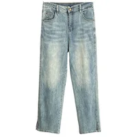 High Waist Straight Leg Jeans Women Fall New Plus Size Loose Stretched Casual Simple Split Long Pants 8609# - Image 6