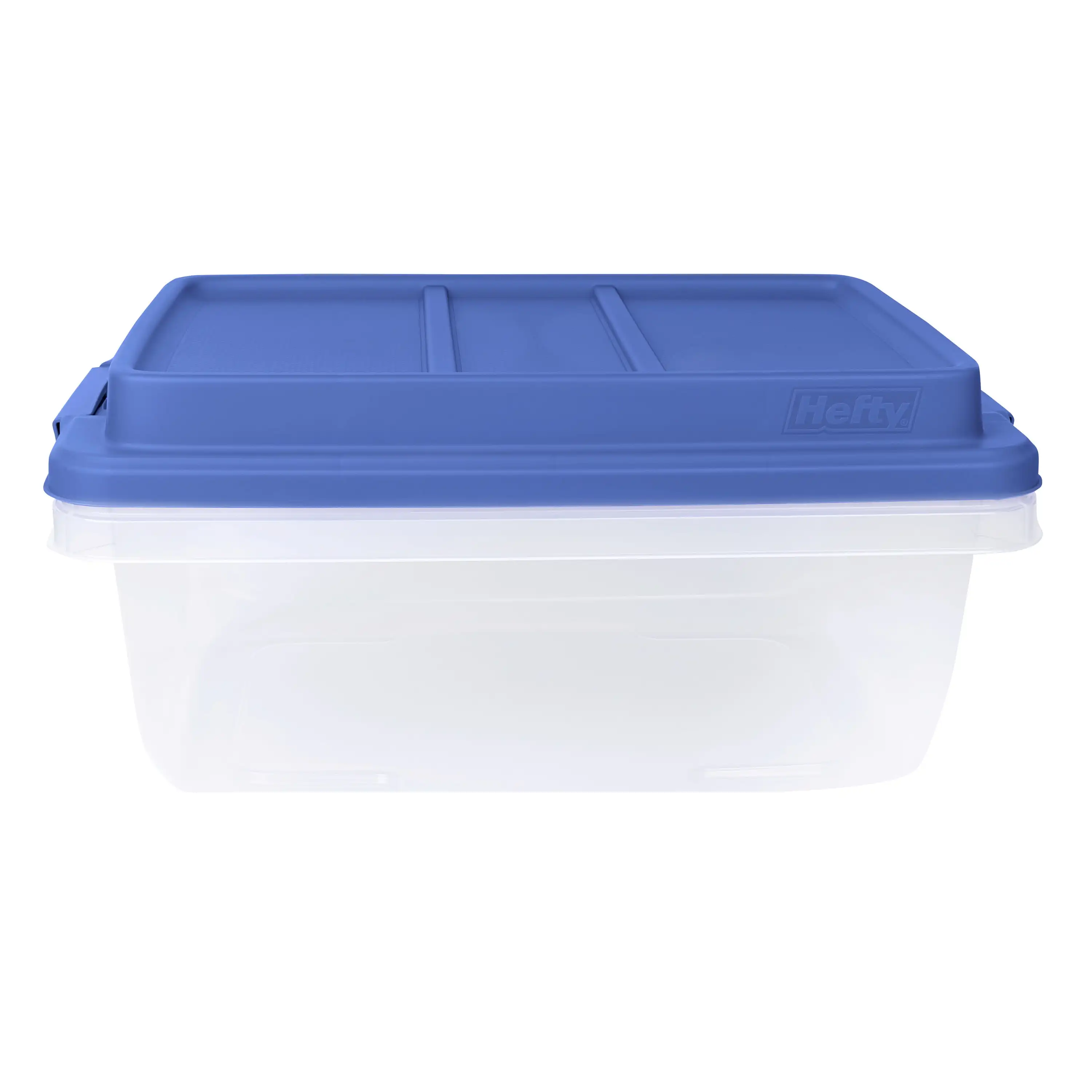 Hefty 18 Qt. Clear Plastic Storage Bin with Blue HI-Rise Lid, 8 Pack