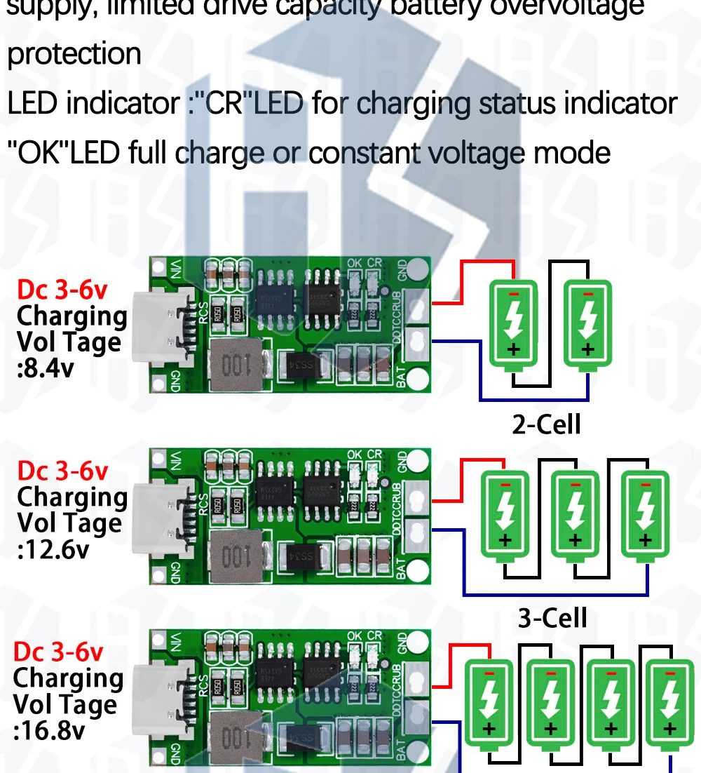 EGBO Step Up Boost Li-Ionen-Ladegerät, 2S, 3S, 4S, Typ-C 8,4 V, 12,6 V, 16,8 V, LiPo-Polymer, 1 A 2 A 3 A 4 A 18650 Lithium-Akku – Detail 5