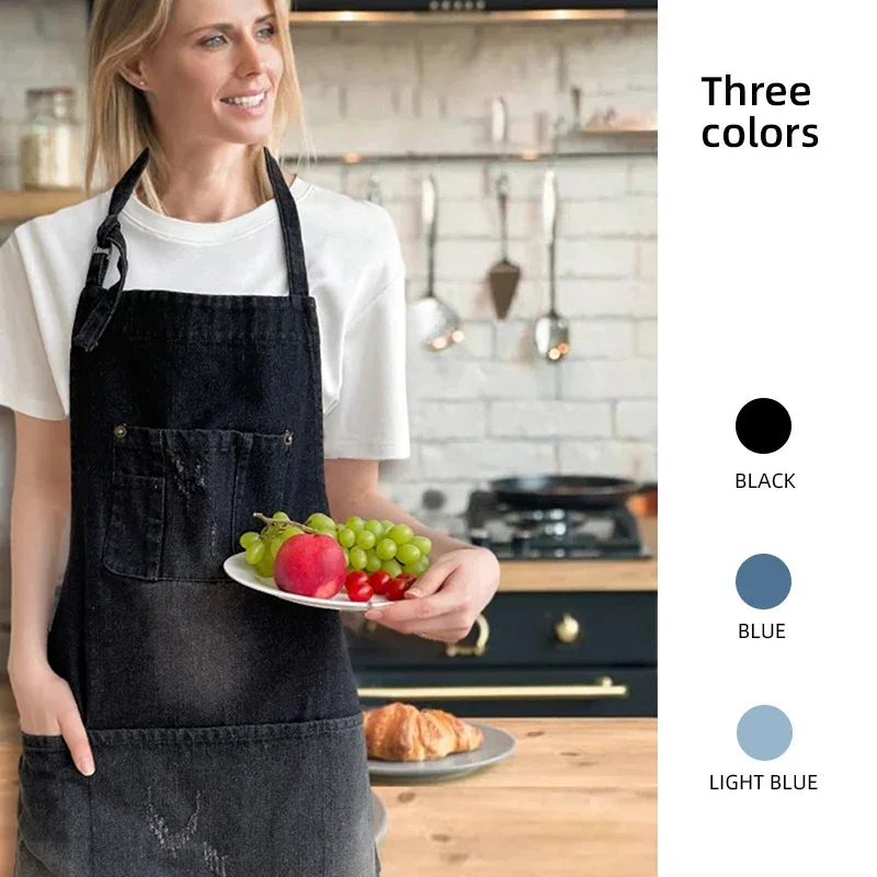 

Фартук из денима для парикмахеров, бариста, плотный, кофейный, женский, салонный, джинсовый, для мужчин и женщин, для волос, красивый, в кармане, Прямая поставка, магазин