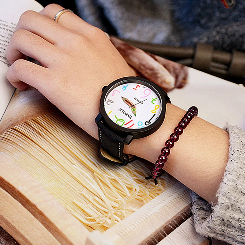 ساعة للأطفال ساعة كوارتز بمؤشر قلم رصاص وحزام جلدي...