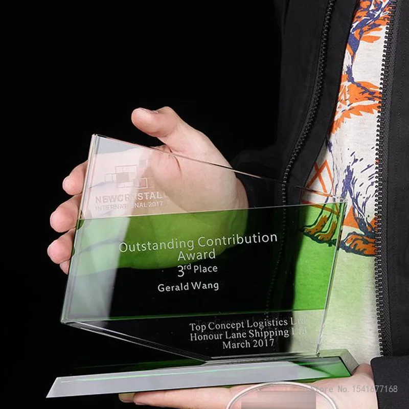 Customized Crystal Trophy, Can be Engraved, Sports Movie, Annual Meeting Award Souvenir, Green, Blue, Custom Home Decor, 1Pc