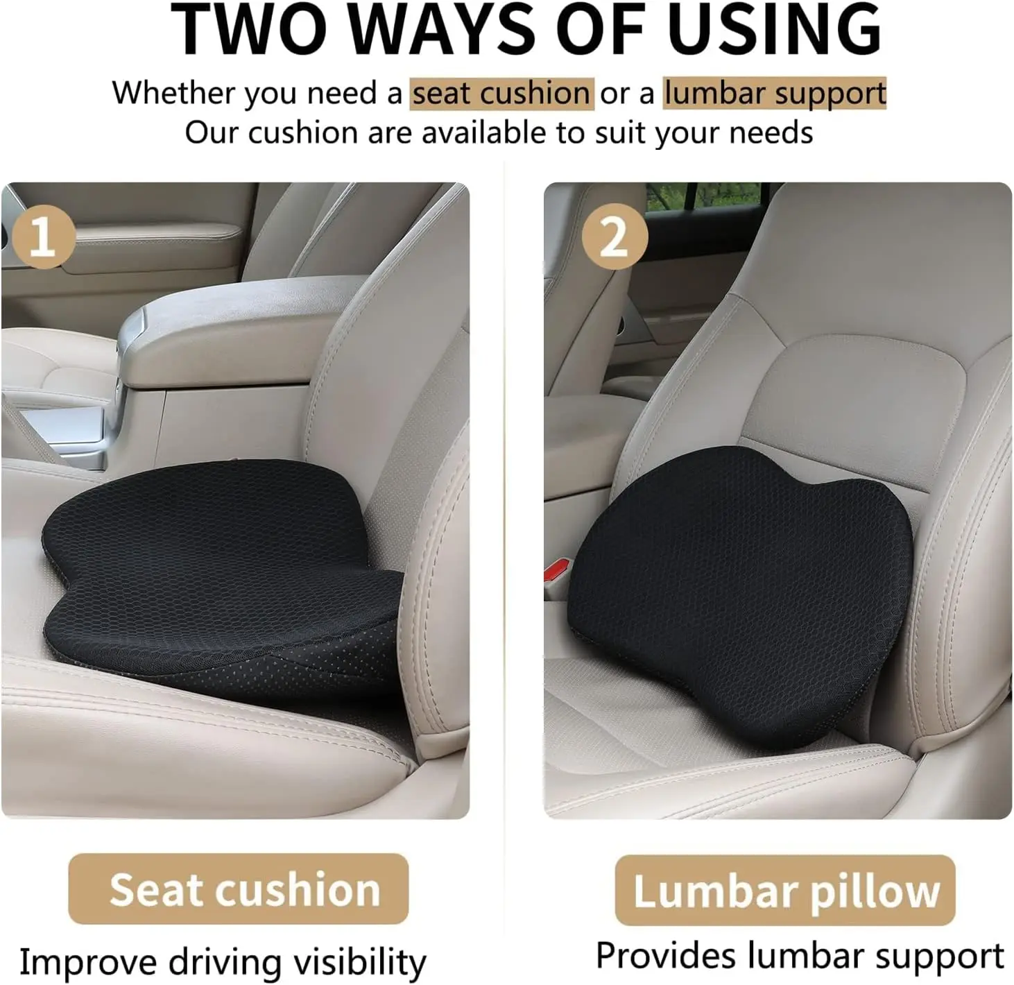 1pc Relieve Sciatica and Lower Back Pain While Driving - 1pc Memory Foam Car Seat Cushion