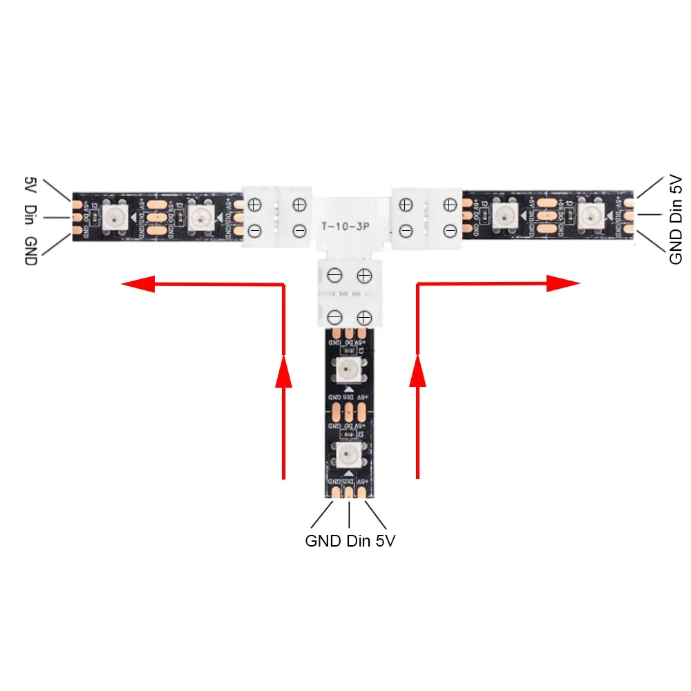 5개 10개 RGB RGBIC LED 스트립 무납땜 커넥터 3 4핀 L T형 코너 커넥터 (10mm 5050 WS2812 WS2811 LED 테이프 라이트용)