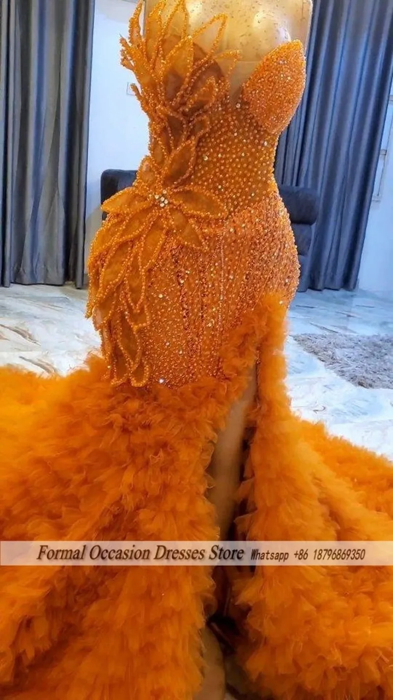 strapless open back dress Orange Off-the-Shoulder Sequin Applique Mermaid Long Dress with Slit –  Modsele