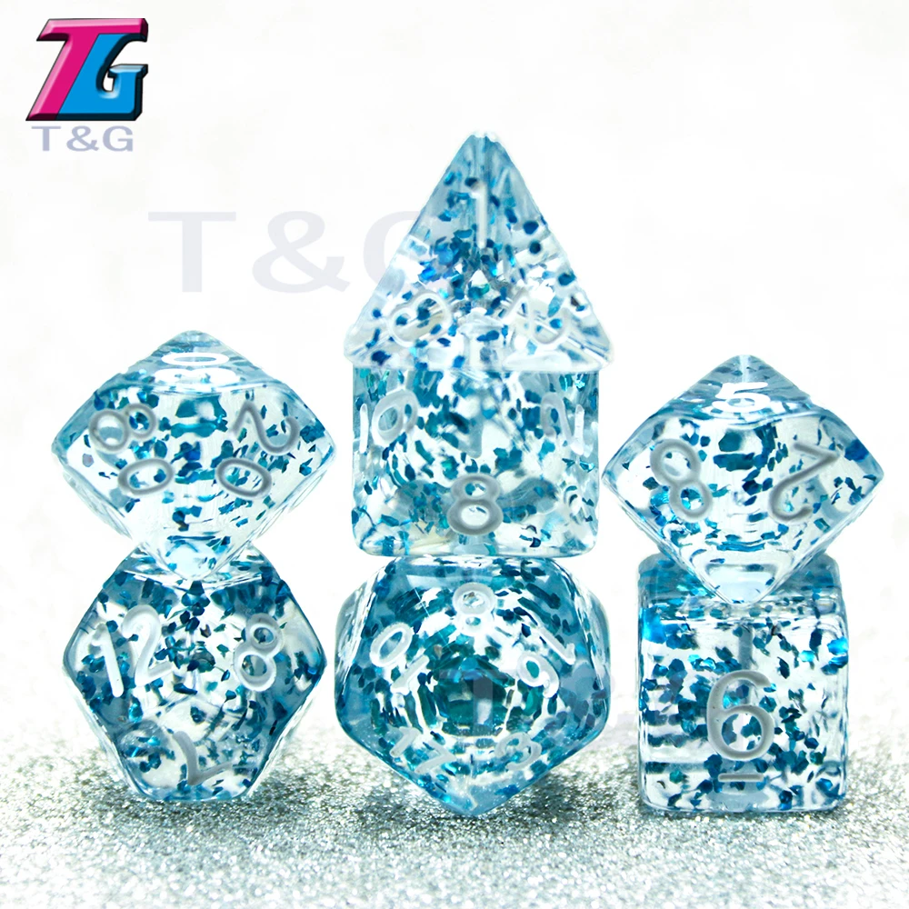 

Glitter Polyhedral Dice Dnd Rpg TRPG 7pc/lot Transparent Glitter Digital Dice Set D4,6,8,10,10%,12,20 for Board Game Multi-sided