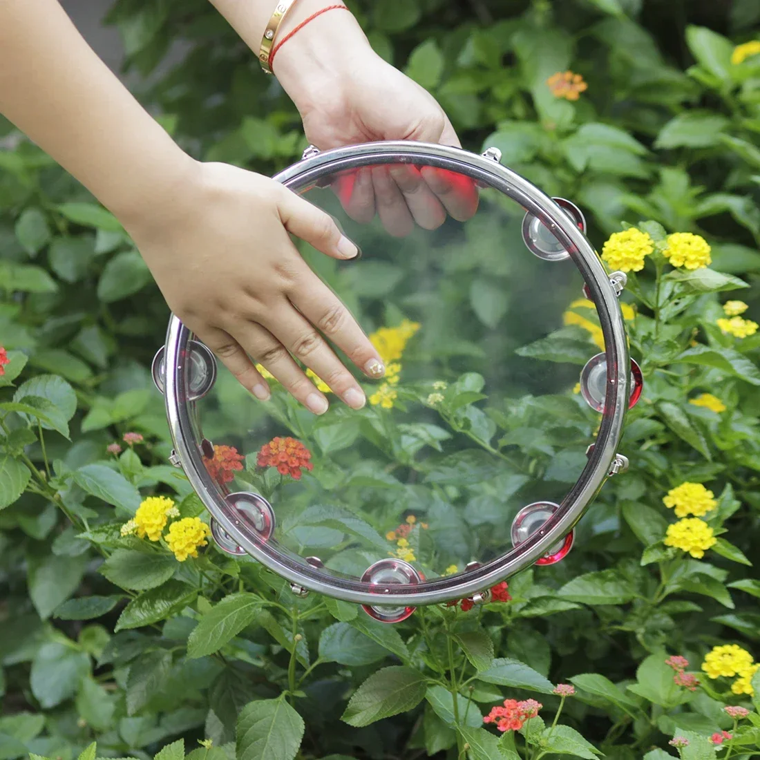 Tambourine Self-Tuning Drums Rattle Jingles Hand Rattle Drum Percussion Musical Instrument Stainless Steel Bell Piece Tunable
