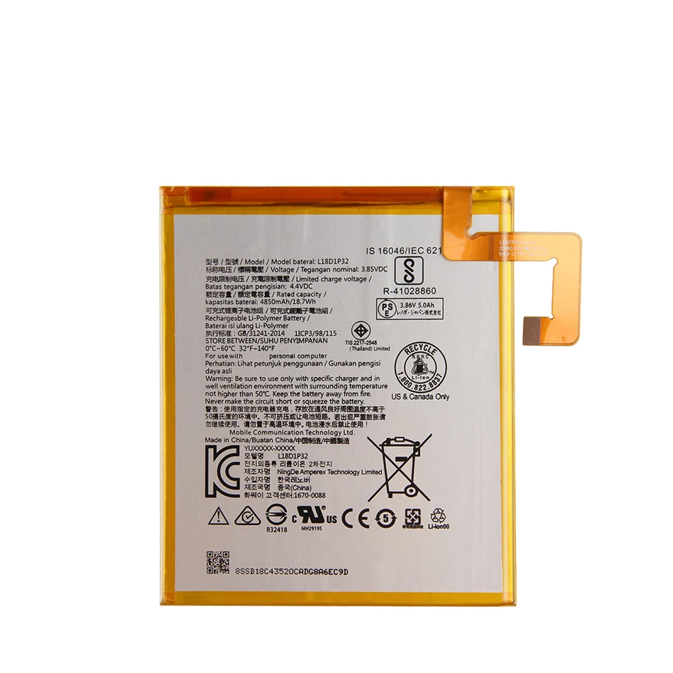 L18D1P32 4850mAh Battery for Lenovo Tablet M10 M 10 TBX605L TBX605F