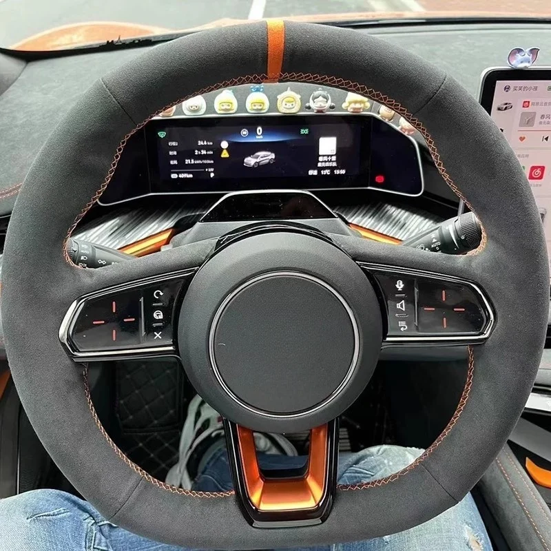 Anpassen der Hand Nähen Weiches Wildleder Leder Anti-rutsch Auto Lenkrad Abdeckung Für ZEEKR 001 2023 Auto Zubehör