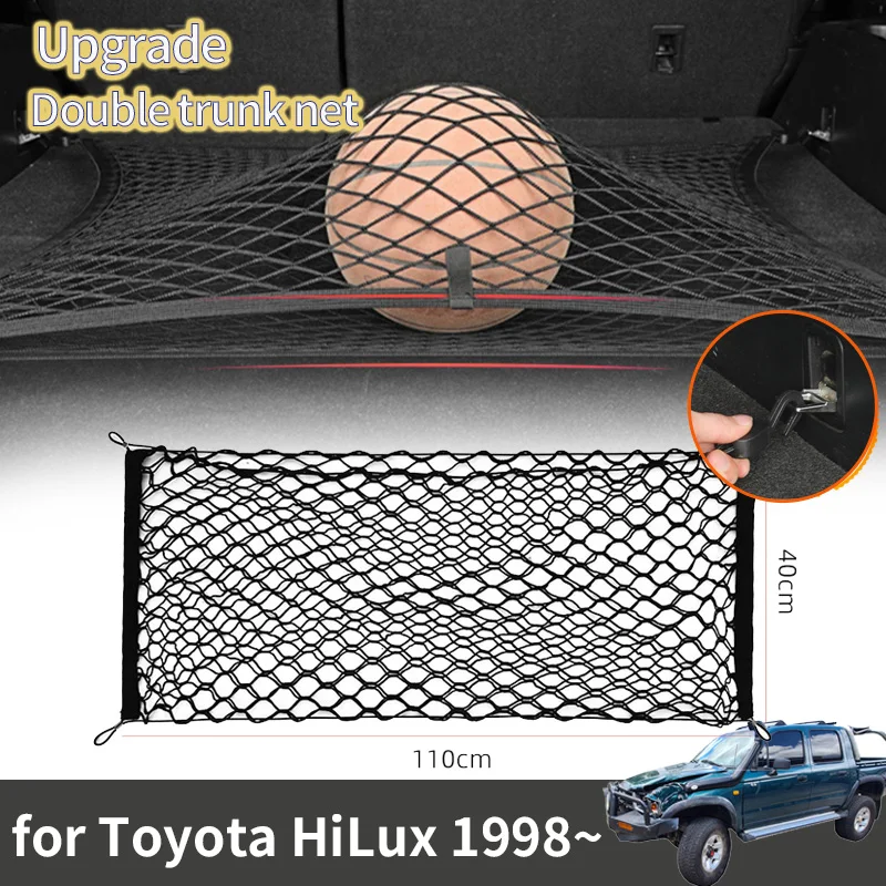 Toyota HiLux 1998 ~ 2005 2004 2002 2001 2000 1999 N140 용 자동차 부트 트렁크 네트, 탄성 업그레이드 더블 스토리지 정리함 액세서리