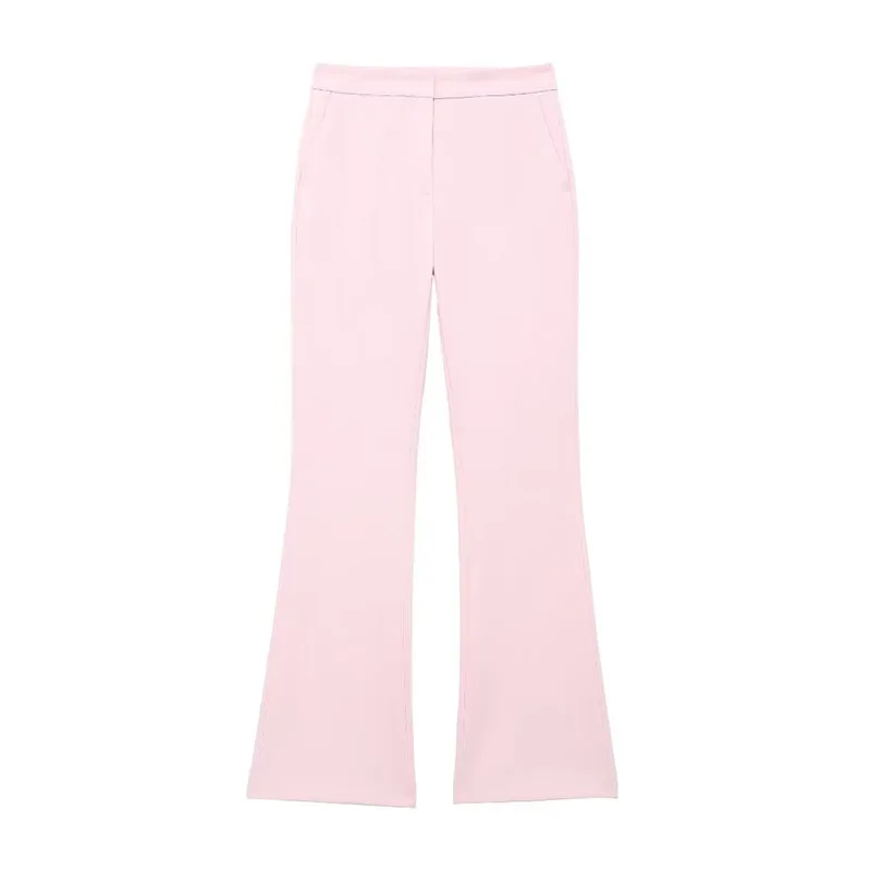thumbnail image 1 of Pantalones acampanados de calle para mujer HH TRAF, color rosa, con cintura alta, bolsillos, botones y cremallera, pantalones largos de verano para mujer, tendencia 2024, 1 of 5