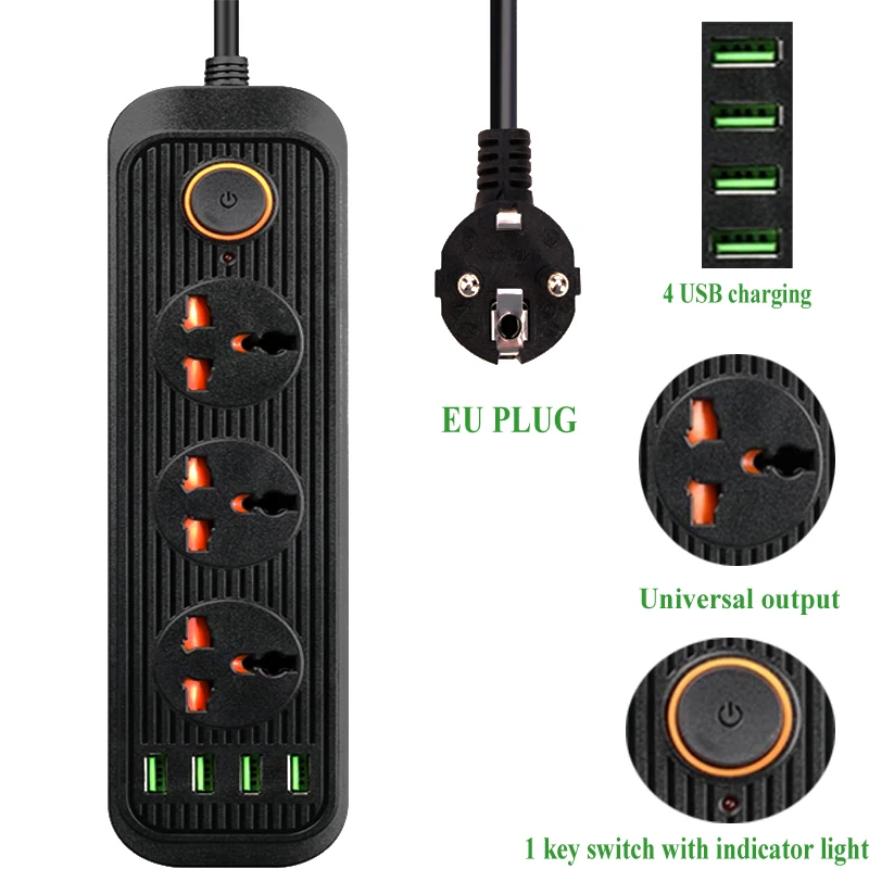 EU-Verlängerung, Doppelsteckdosen-Adapter mit 2 USB-Steckdosenleisten,  EU-Stecker-Adapter, Smart-Steckdose