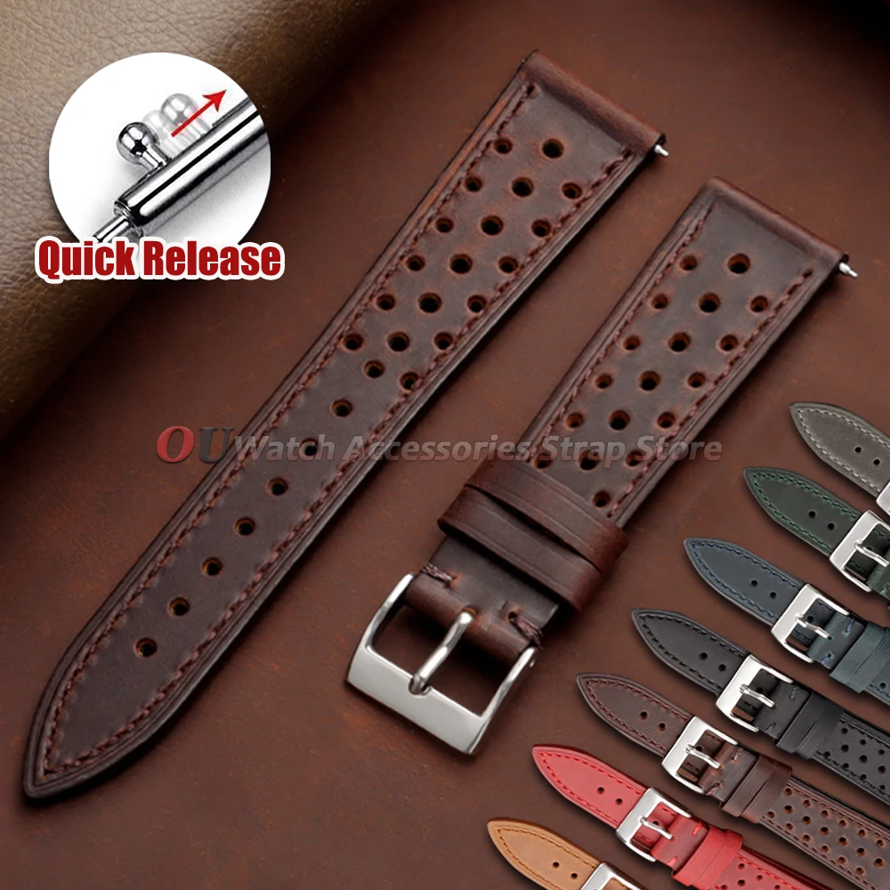 Classic Vintage Leather Wristband with Quick Release - Breathable Design, Multiple Sizes Available